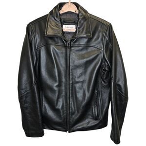 Calvin Klein Men's S 100% Leather Black Zip Up Moto Jacket
